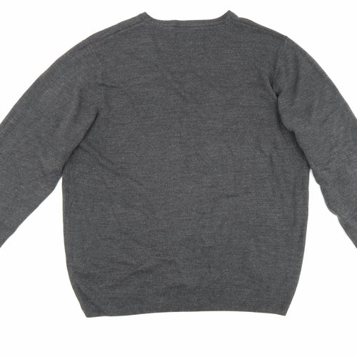 Marks and Spencer Mens Grey V-Neck Acrylic Pullover Jumper Size L