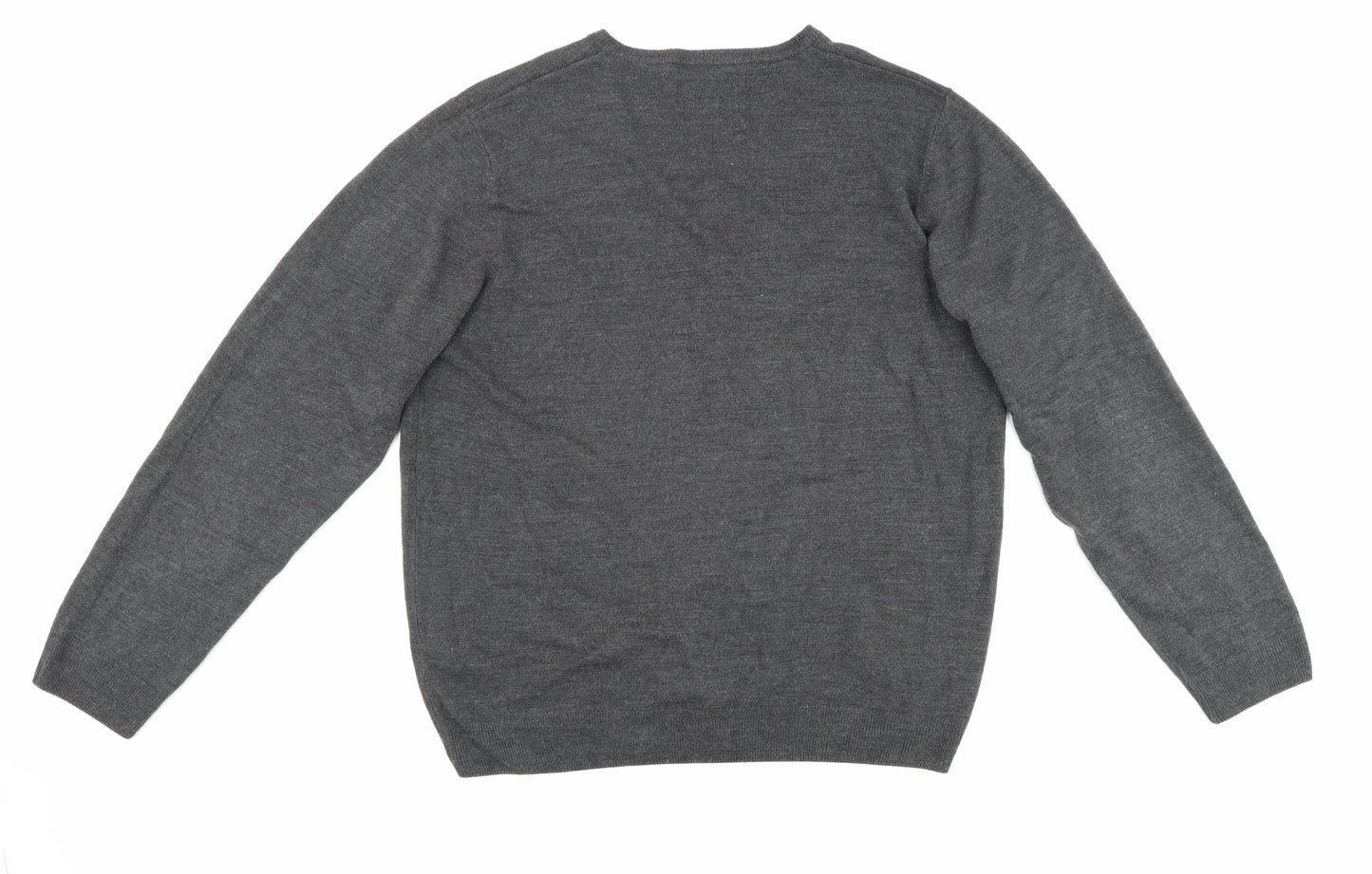 Marks and Spencer Mens Grey V-Neck Acrylic Pullover Jumper Size L