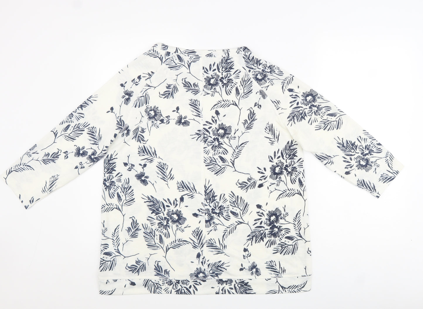 Marks and Spencer Womens White Polyester Basic Blouse Size 14 Round Neck - Flowers