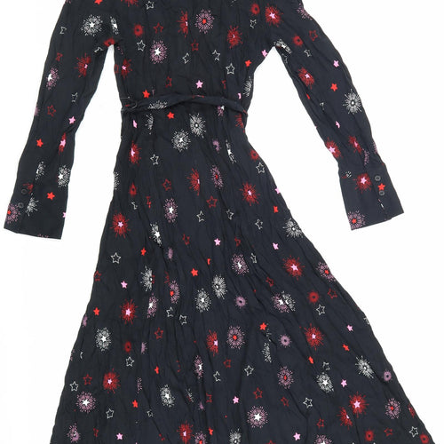 Marks and Spencer Womens Black Viscose Shirt Dress Size 8 Collared Button - Stars