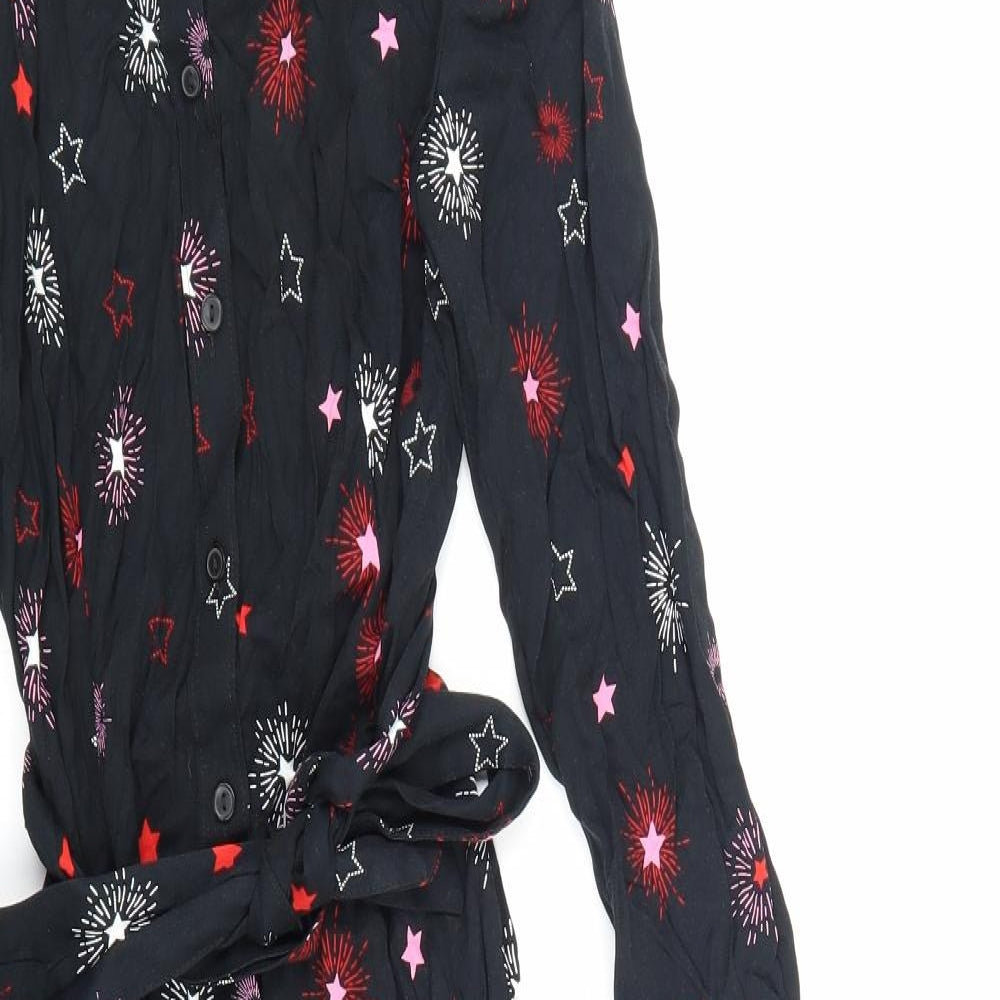 Marks and Spencer Womens Black Viscose Shirt Dress Size 8 Collared Button - Stars