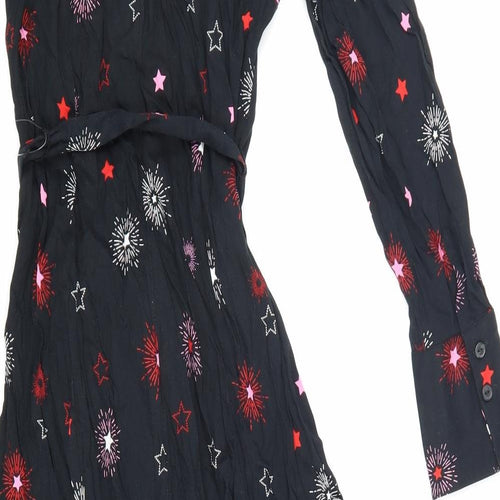 Marks and Spencer Womens Black Viscose Shirt Dress Size 8 Collared Button - Stars