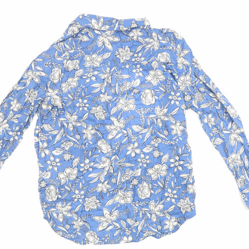 Marks and Spencer Womens Blue Floral Modal Basic Button-Up Size 14 Collared