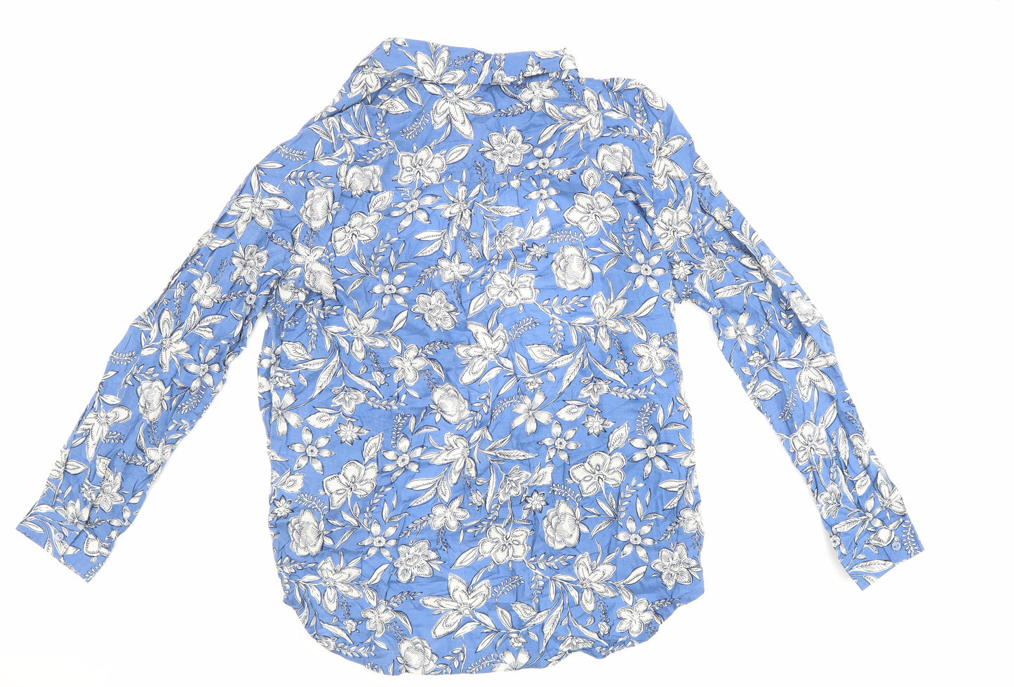 Marks and Spencer Womens Blue Floral Modal Basic Button-Up Size 14 Collared