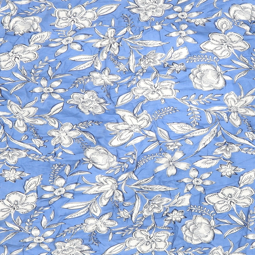 Marks and Spencer Womens Blue Floral Modal Basic Button-Up Size 14 Collared