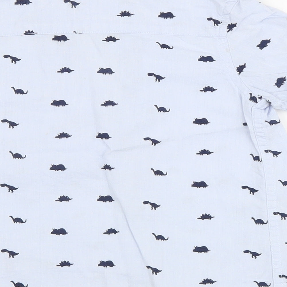 TU Boys Blue Geometric 100% Cotton Basic Button-Up Size 2-3 Years Collared Button - Dinosaurs