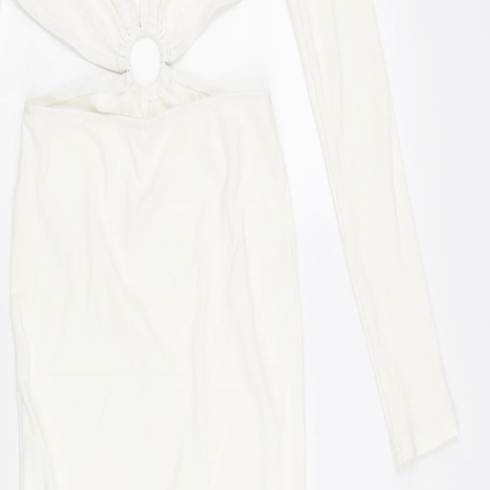 PRETTYLITTLETHING Womens White Viscose A-Line Size 8 V-Neck