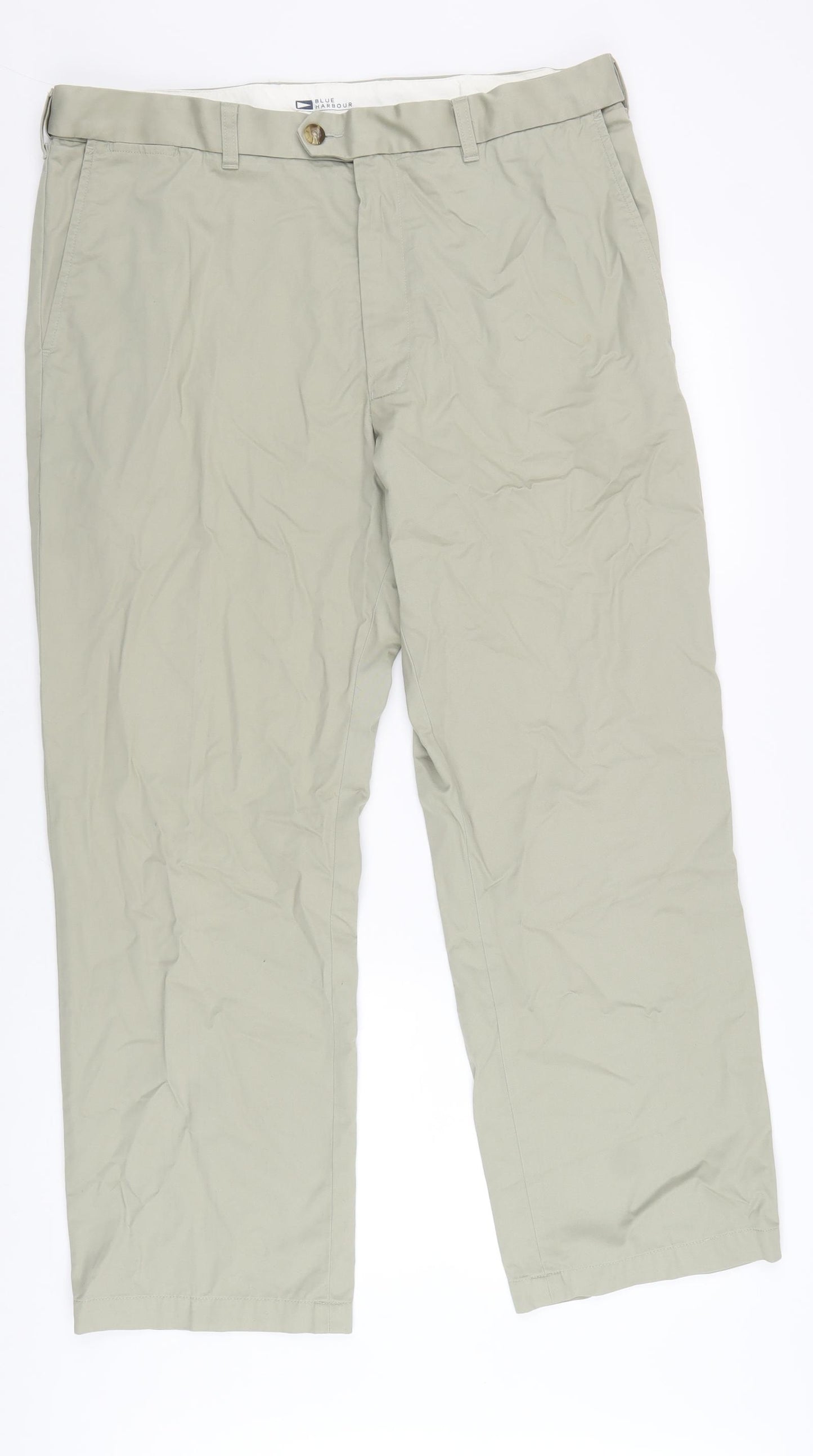 Blue Harbour Mens Green Cotton Trousers Size 38 in L38 in Regular Zip