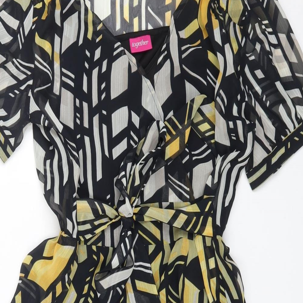 Together Womens Multicoloured Geometric Polyester Fit & Flare Size 12 V-Neck Pullover