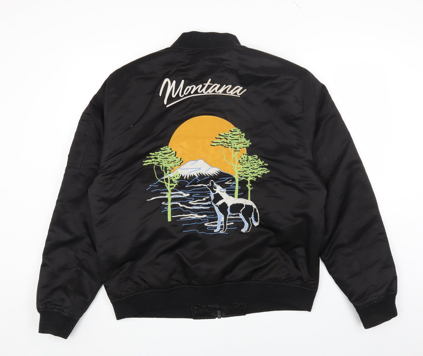 Topman Mens Black Bomber Jacket Jacket Size XL Zip - Montana Wolf