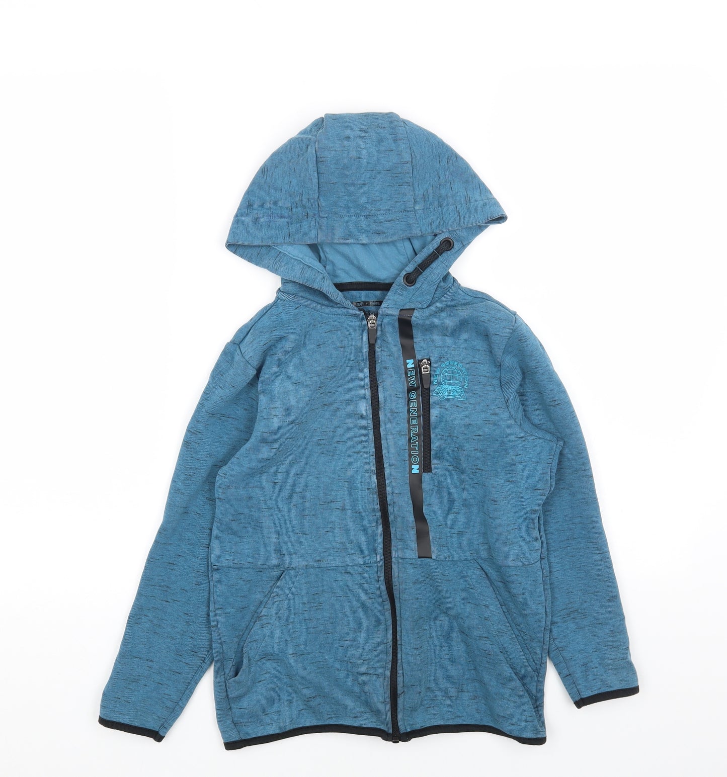 F&F Boys Blue Cotton Full Zip Hoodie Size 8-9 Years Zip