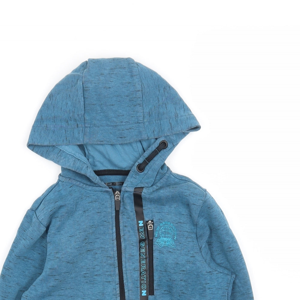 F&F Boys Blue Cotton Full Zip Hoodie Size 8-9 Years Zip