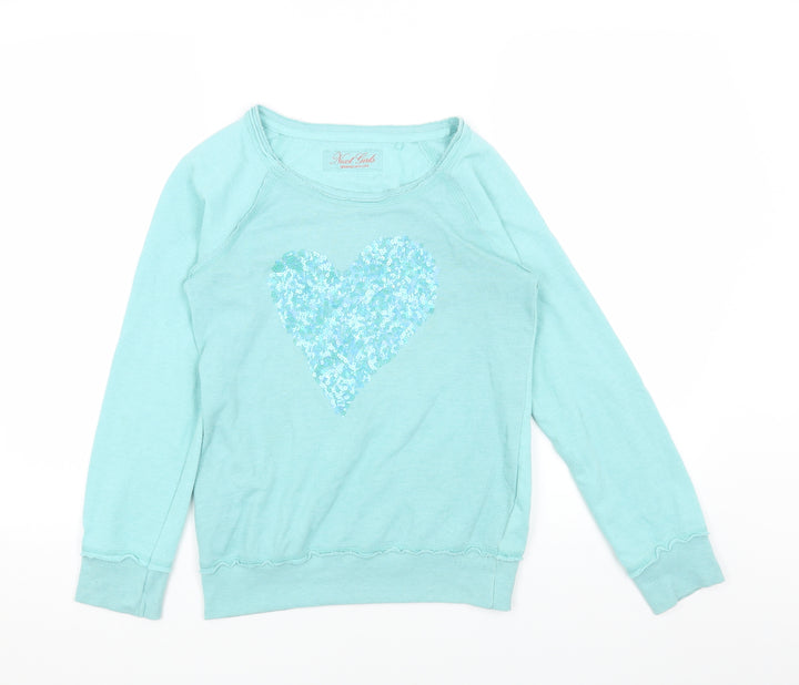 NEXT Girls Blue Cotton Pullover Sweatshirt Size 12 Years Pullover - Heart