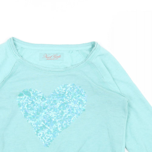 NEXT Girls Blue Cotton Pullover Sweatshirt Size 12 Years Pullover - Heart
