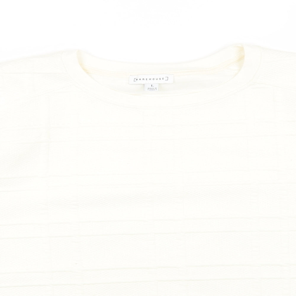 Warehouse Womens White Polyester Pullover Sweatshirt Size L Pullover - Textured