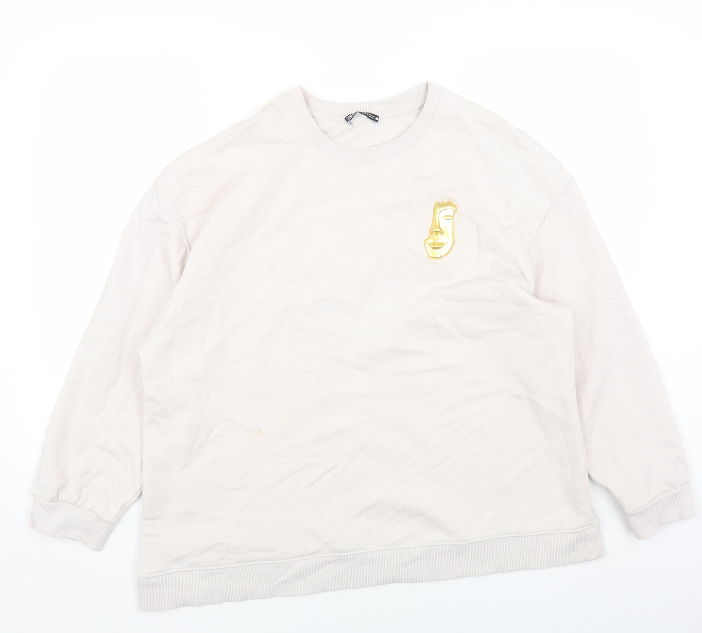 Zara Womens Pink Cotton Pullover Sweatshirt Size XL Pullover