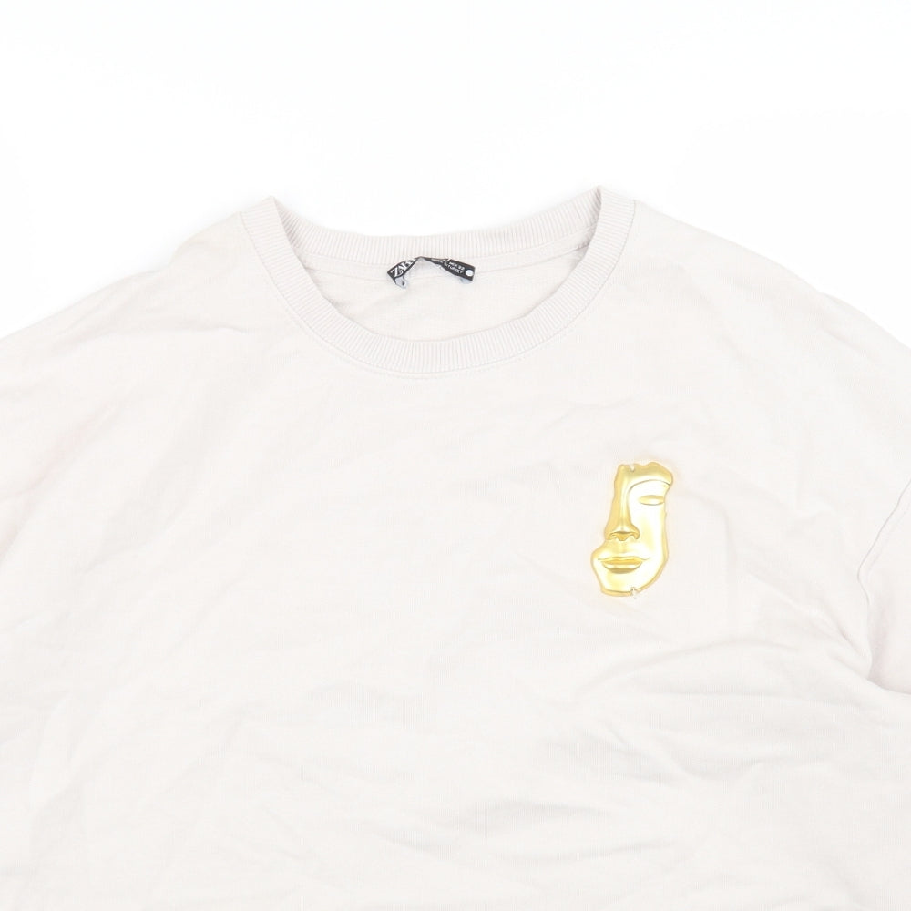 Zara Womens Pink Cotton Pullover Sweatshirt Size XL Pullover