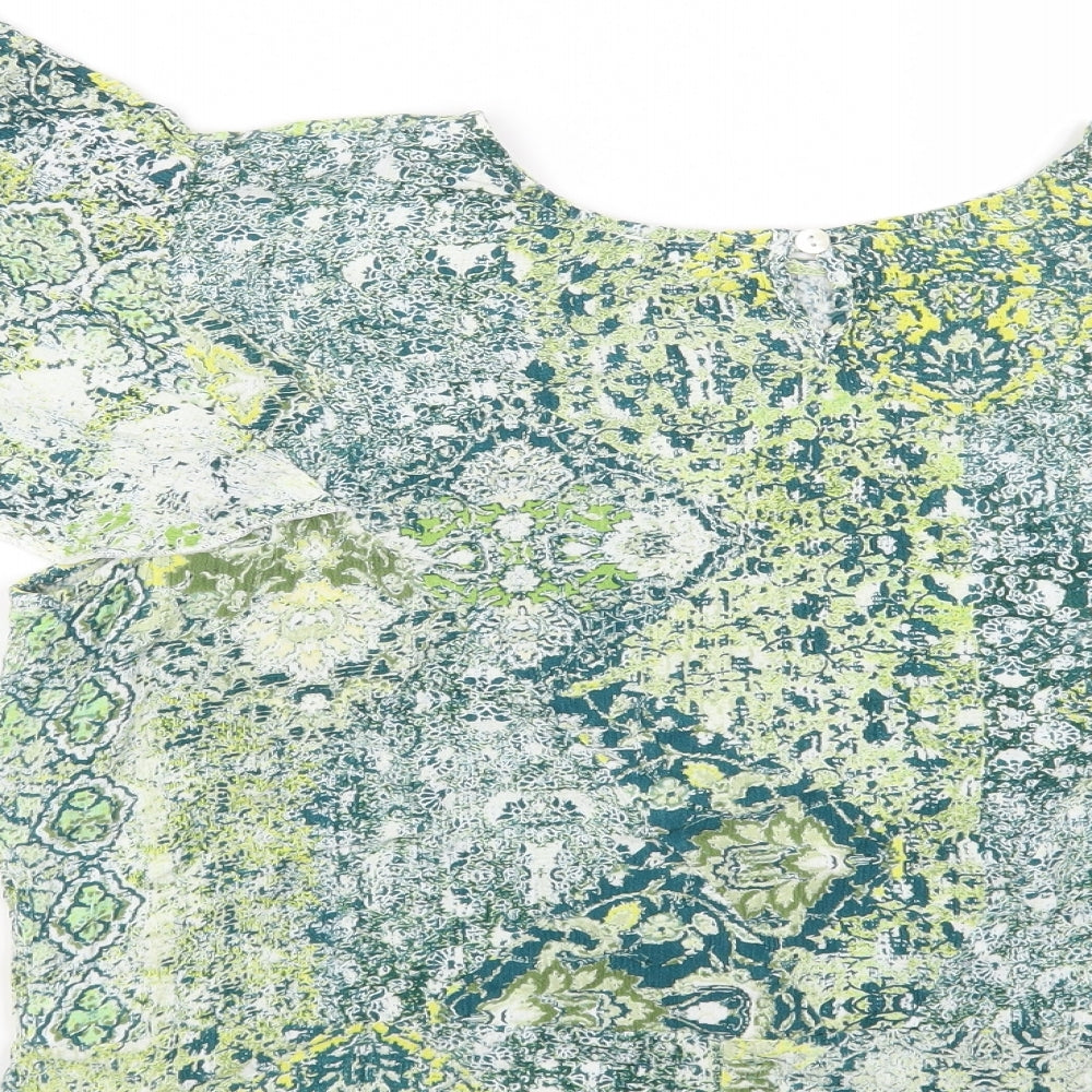 Blue Diamond Womens Green Geometric Viscose Basic Blouse Size L Round Neck