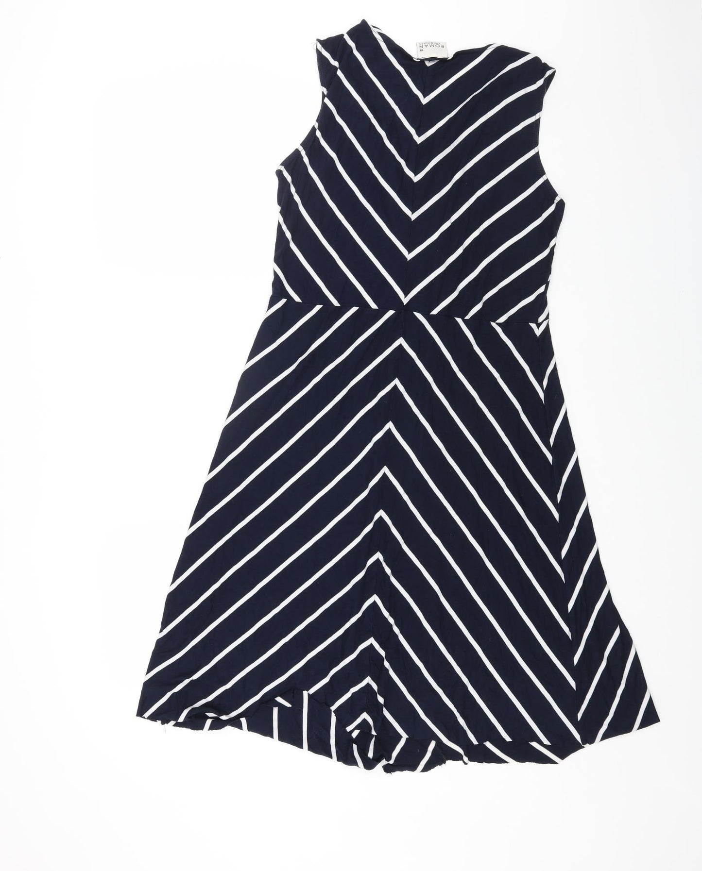 Roman Womens Blue Striped Cotton Maxi Size 18 V-Neck Pullover