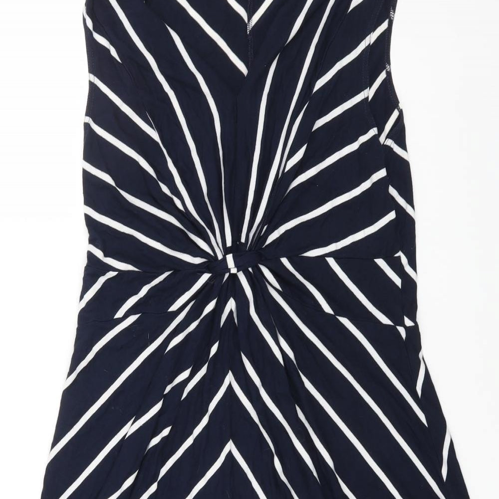 Roman Womens Blue Striped Cotton Maxi Size 18 V-Neck Pullover