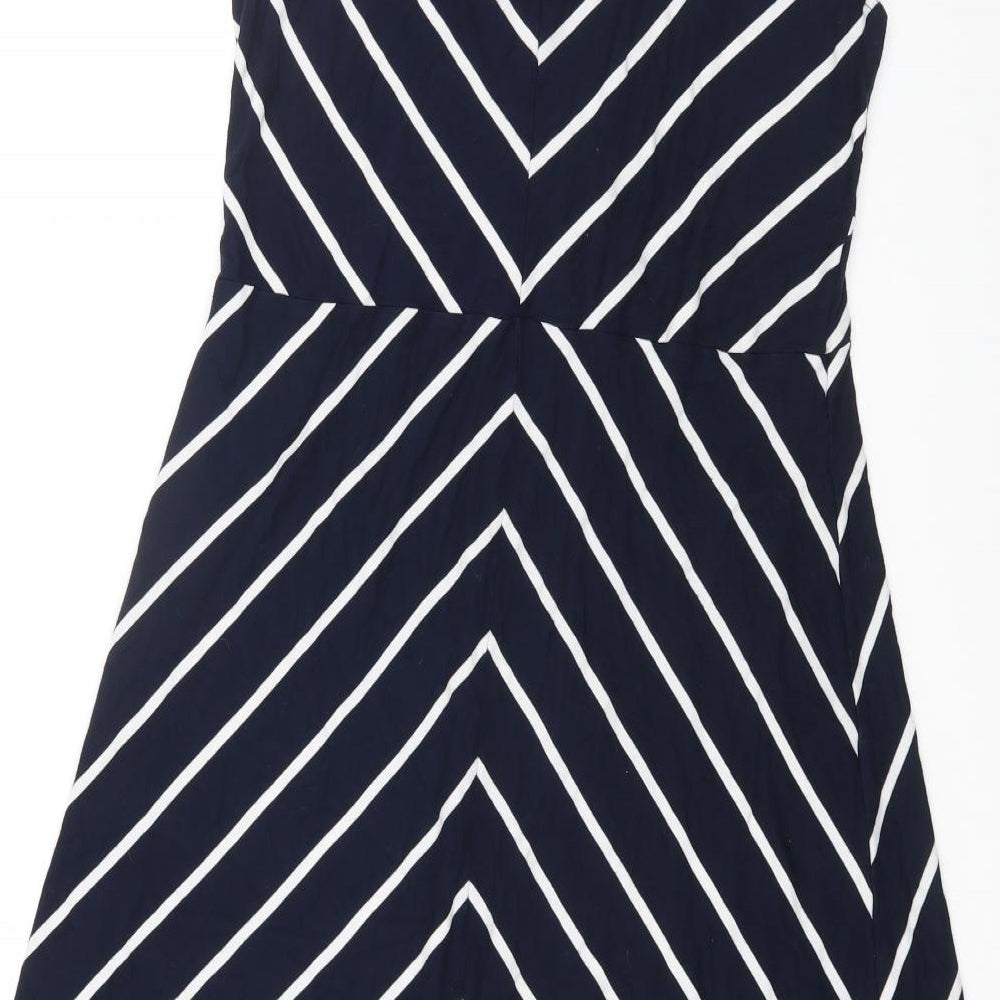 Roman Womens Blue Striped Cotton Maxi Size 18 V-Neck Pullover