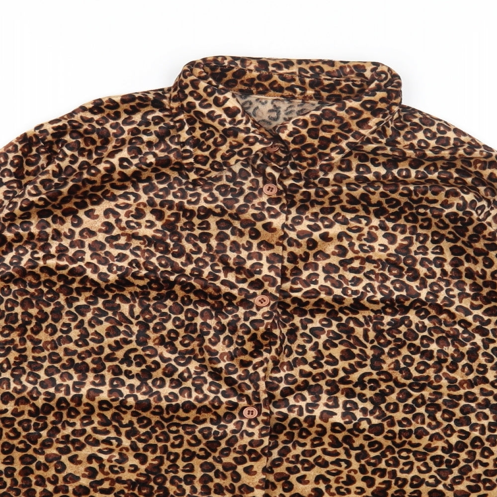 Preworn Womens Brown Animal Print Polyester Basic Button-Up Size S Collared - Leopard Print