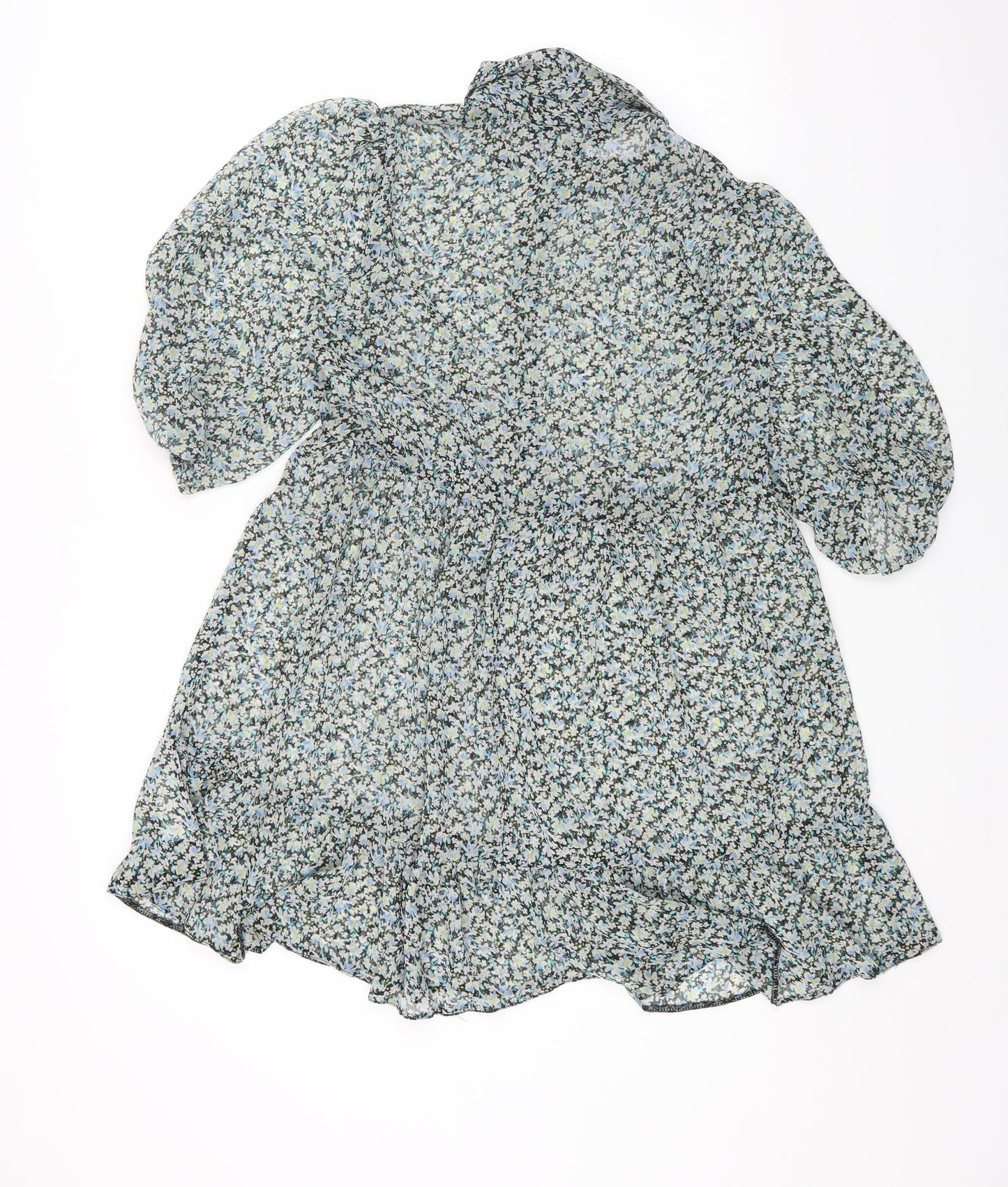 New Look Womens Multicoloured Floral Polyester Fit & Flare Size 8 Collared Button