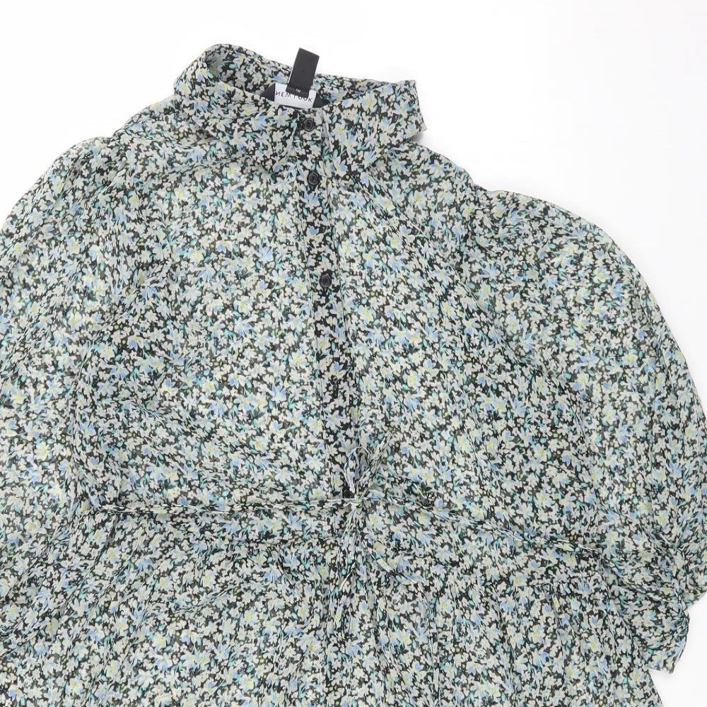 New Look Womens Multicoloured Floral Polyester Fit & Flare Size 8 Collared Button
