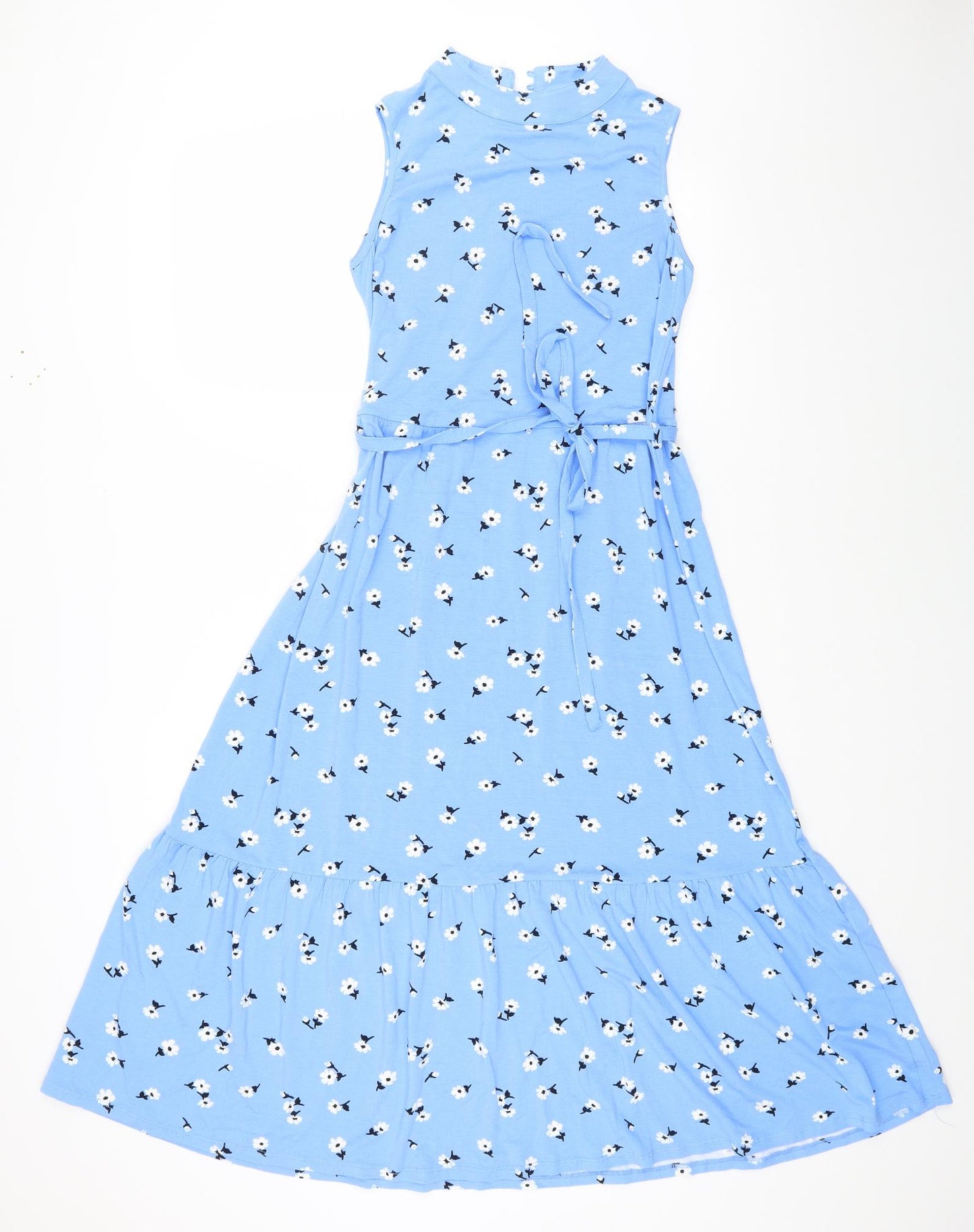 Dorothy Perkins Womens Blue Floral Cotton A-Line Size 10 Mock Neck Button