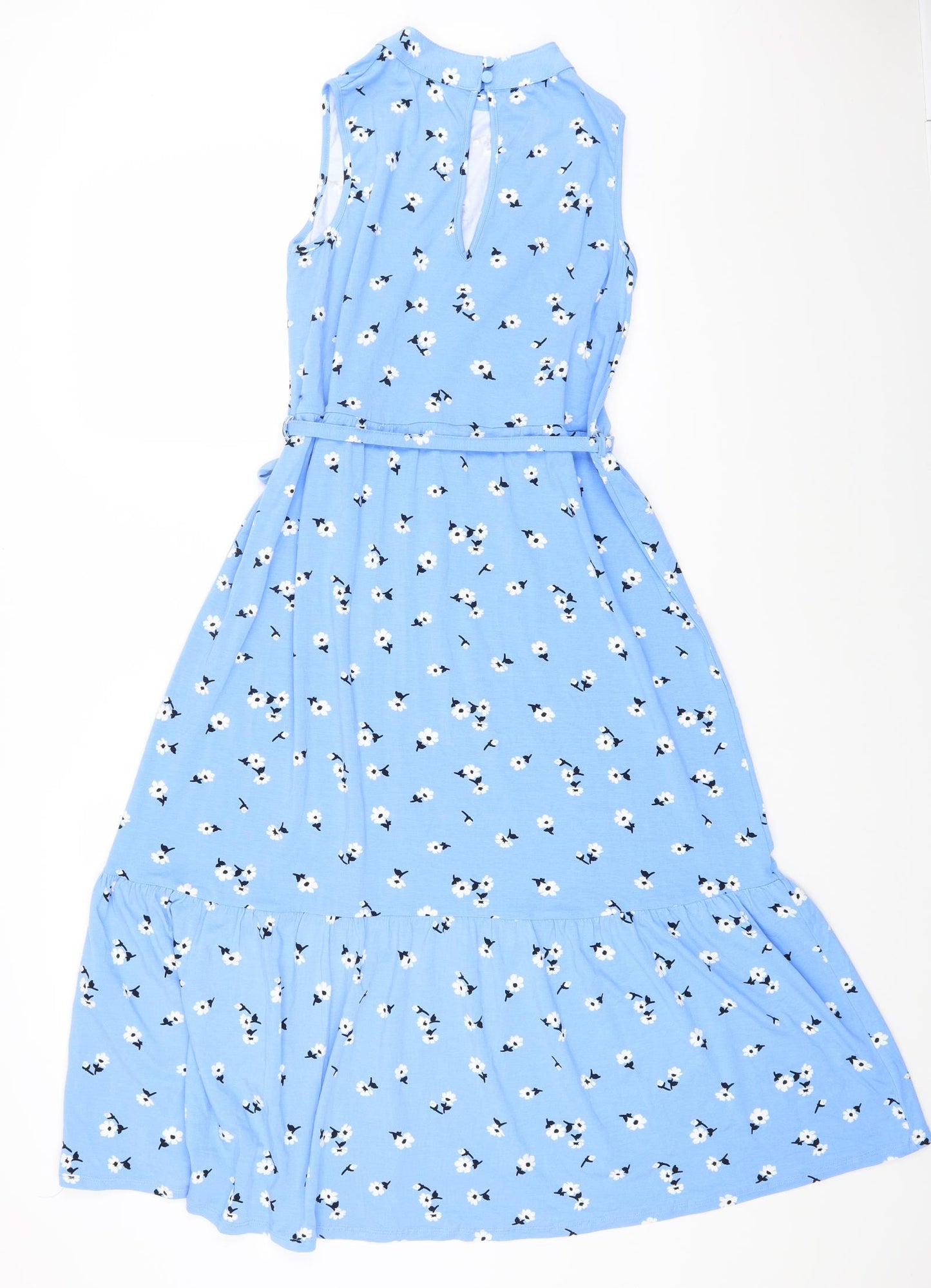 Dorothy Perkins Womens Blue Floral Cotton A-Line Size 10 Mock Neck Button