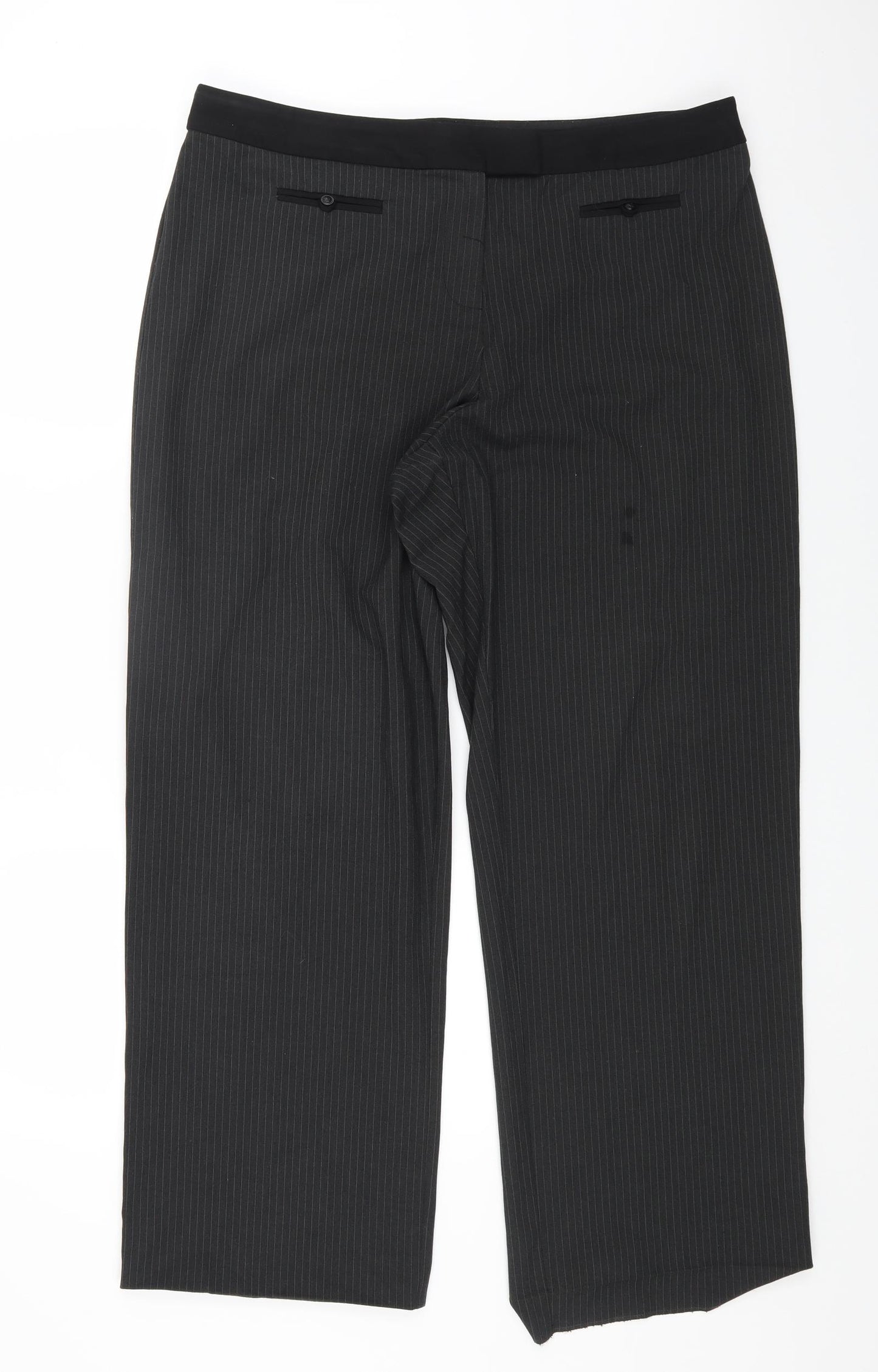 Liz Jordan Womens Grey Striped Polyester Dress Pants Trousers Size 16 L30 in Regular Zip