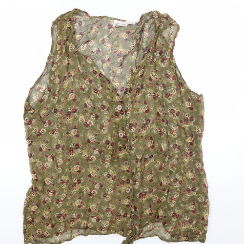 Preworn Womens Multicoloured Floral Polyester Basic Button-Up Size L V-Neck
