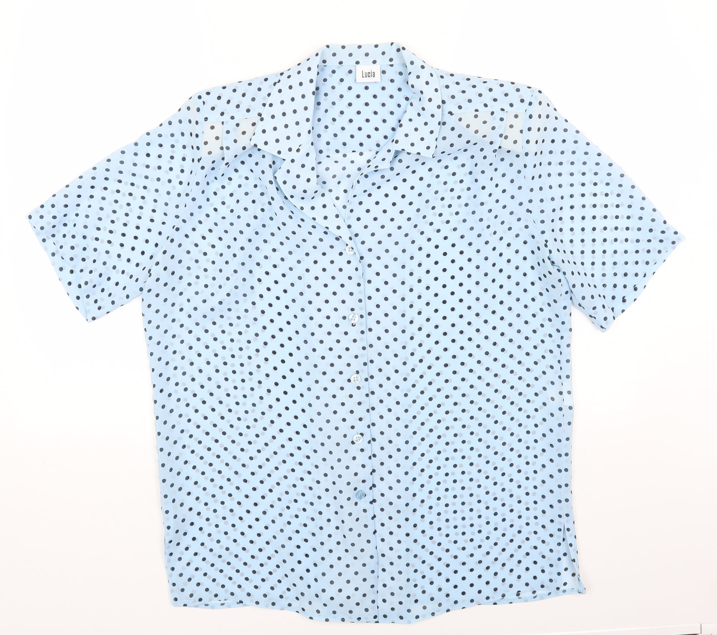 LUCIA Womens Blue Polka Dot Polyester Basic Button-Up Size 12 Collared