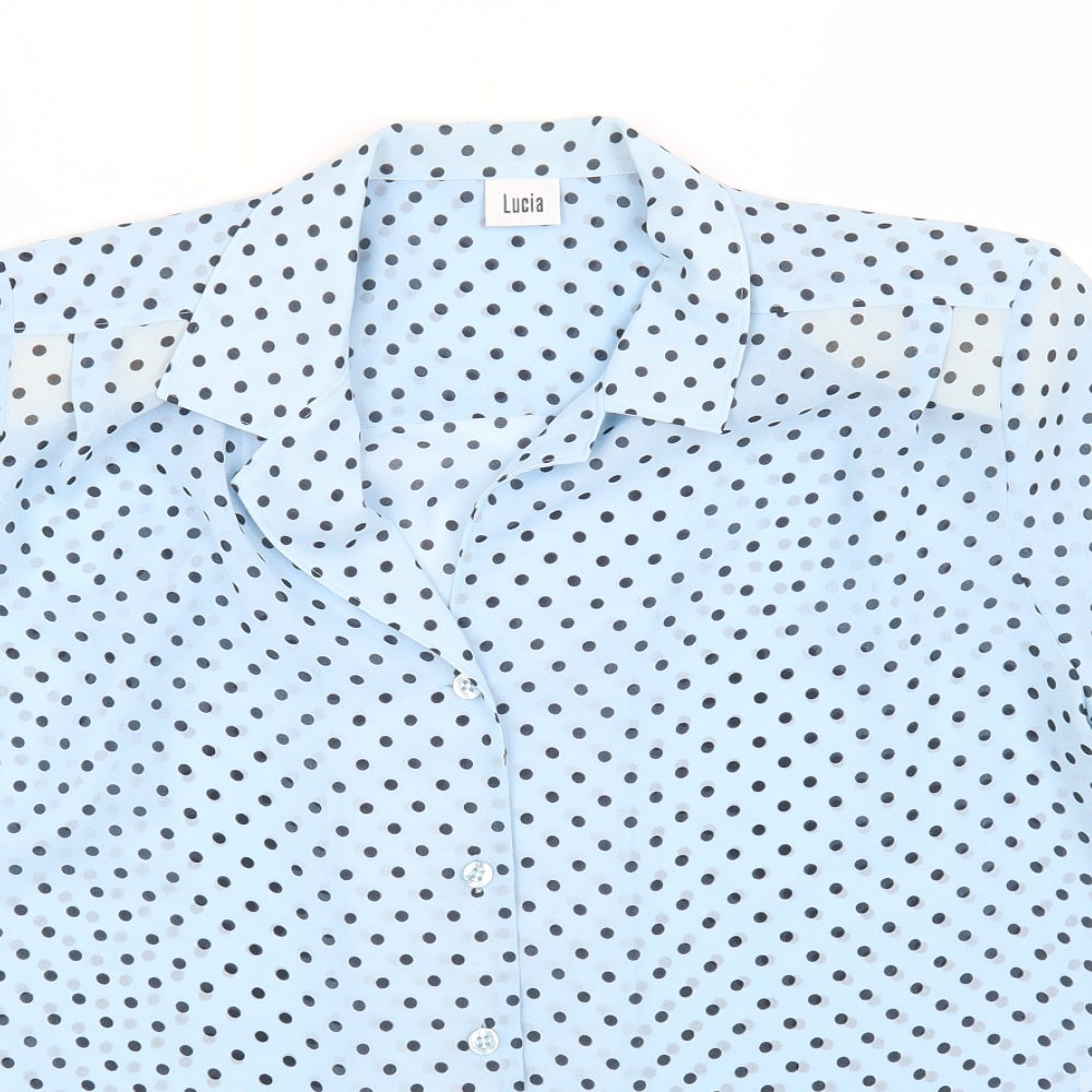 LUCIA Womens Blue Polka Dot Polyester Basic Button-Up Size 12 Collared