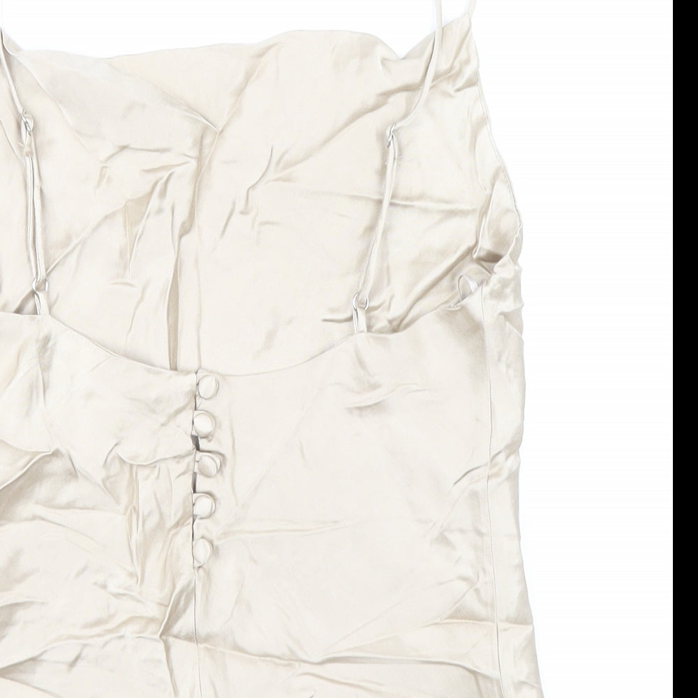 Zara Womens Gold Viscose Basic Tank Size XS Square Neck