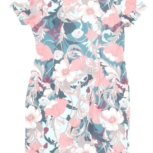 Per Una Womens Multicoloured Floral Polyester Pencil Dress Size 16 Boat Neck Zip - Side Zip