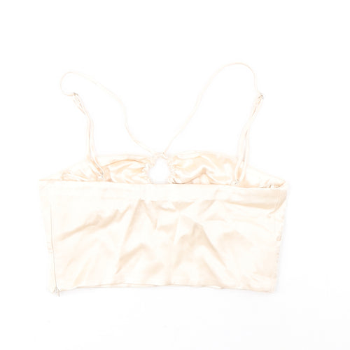 Zara Womens Ivory Viscose Cropped Tank Size XS Round Neck - Keyhole Crossover Neckline