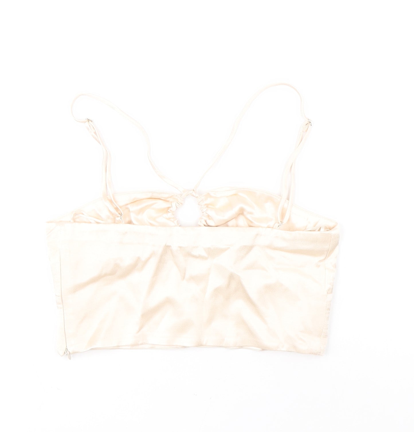 Zara Womens Ivory Viscose Cropped Tank Size XS Round Neck - Keyhole Crossover Neckline