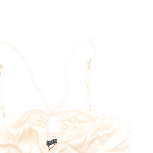 Zara Womens Ivory Viscose Cropped Tank Size XS Round Neck - Keyhole Crossover Neckline