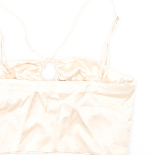Zara Womens Ivory Viscose Cropped Tank Size XS Round Neck - Keyhole Crossover Neckline