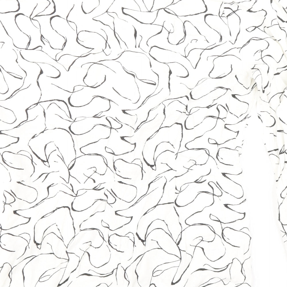 Topshop Womens White Geometric Viscose Basic Blouse Size 10 V-Neck - Buttoned Cuff, Peplum Hem