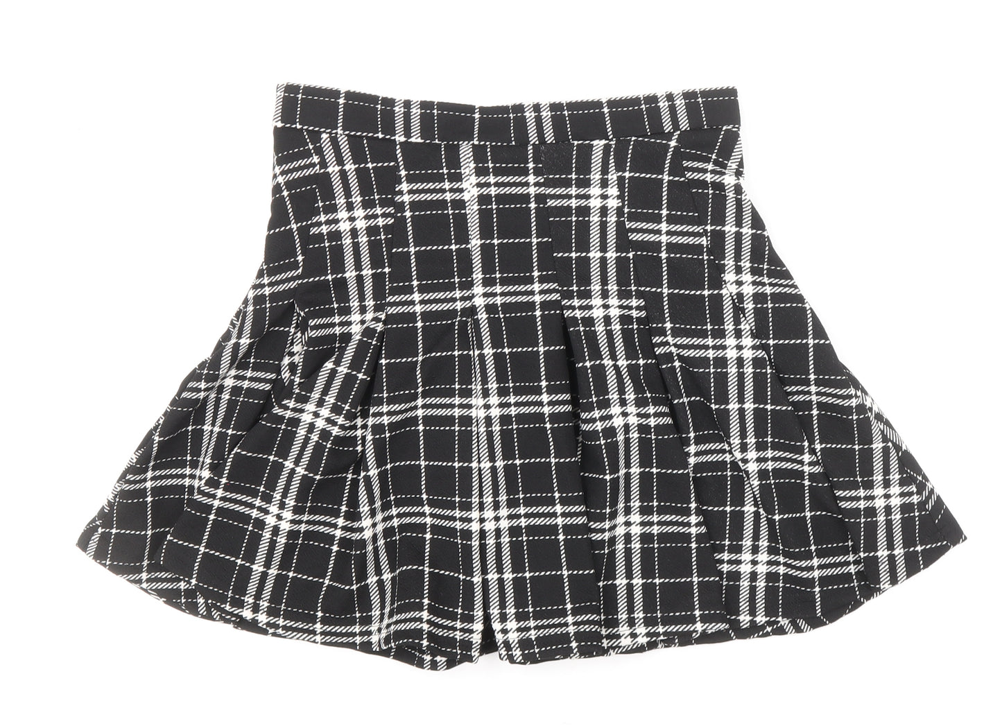 SheIn Womens Black Plaid Polyester A-Line Skirt Size M Zip