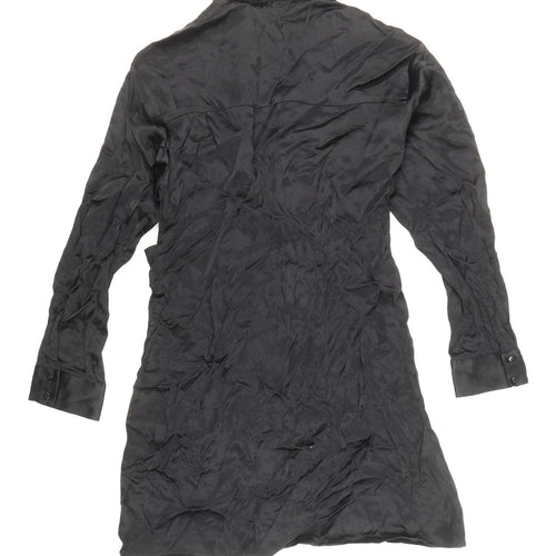 Zara Womens Black Viscose Shirt Dress Size XL V-Neck Button - Wrap Tie Detail, Button Cuff