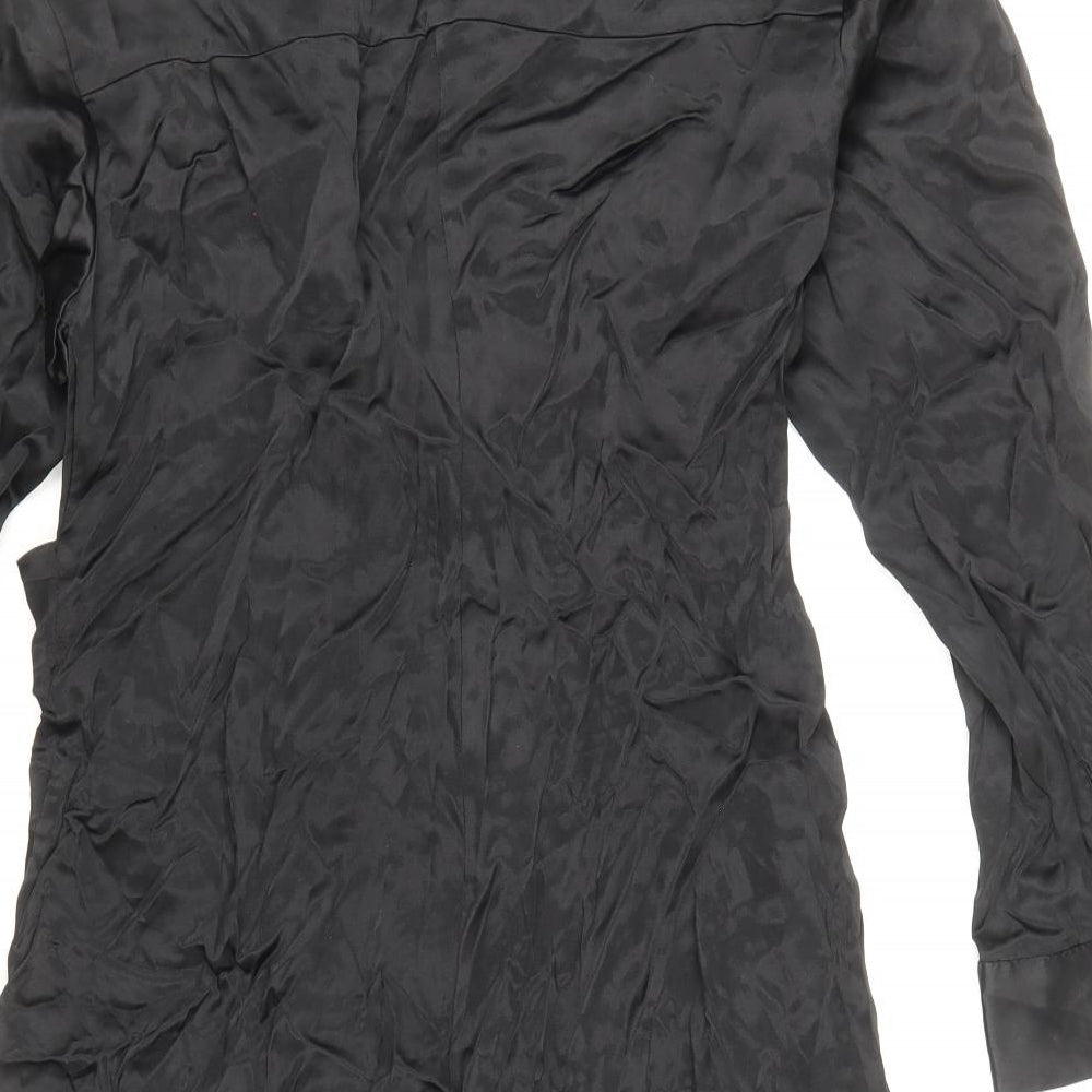 Zara Womens Black Viscose Shirt Dress Size XL V-Neck Button - Wrap Tie Detail, Button Cuff