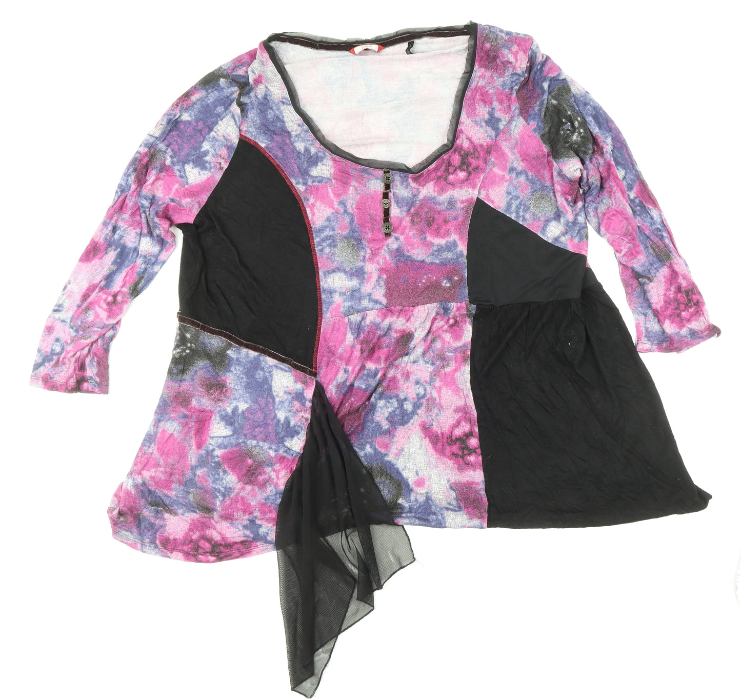 Joe Browns Womens Multicoloured Camouflage Viscose Jersey T-Shirt Size 22 Round Neck - Mesh Detail Colour Blocking