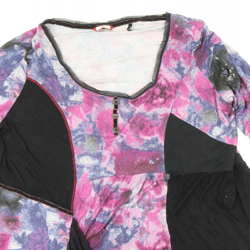 Joe Browns Womens Multicoloured Camouflage Viscose Jersey T-Shirt Size 22 Round Neck - Mesh Detail Colour Blocking