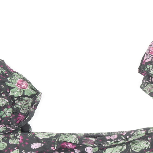 Zara Womens Multicoloured Floral Cotton Cropped Blouse Size XS Sweetheart - Frill Sleeve Detail