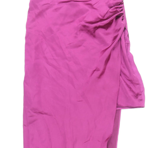 Zara Womens Pink Viscose Shift Size S Square Neck Zip - Open Side Wrap Detail