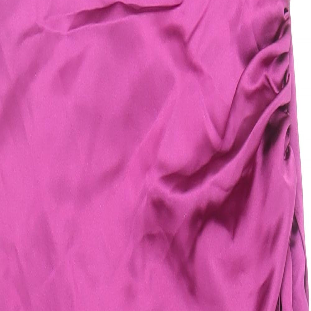 Zara Womens Pink Viscose Shift Size S Square Neck Zip - Open Side Wrap Detail