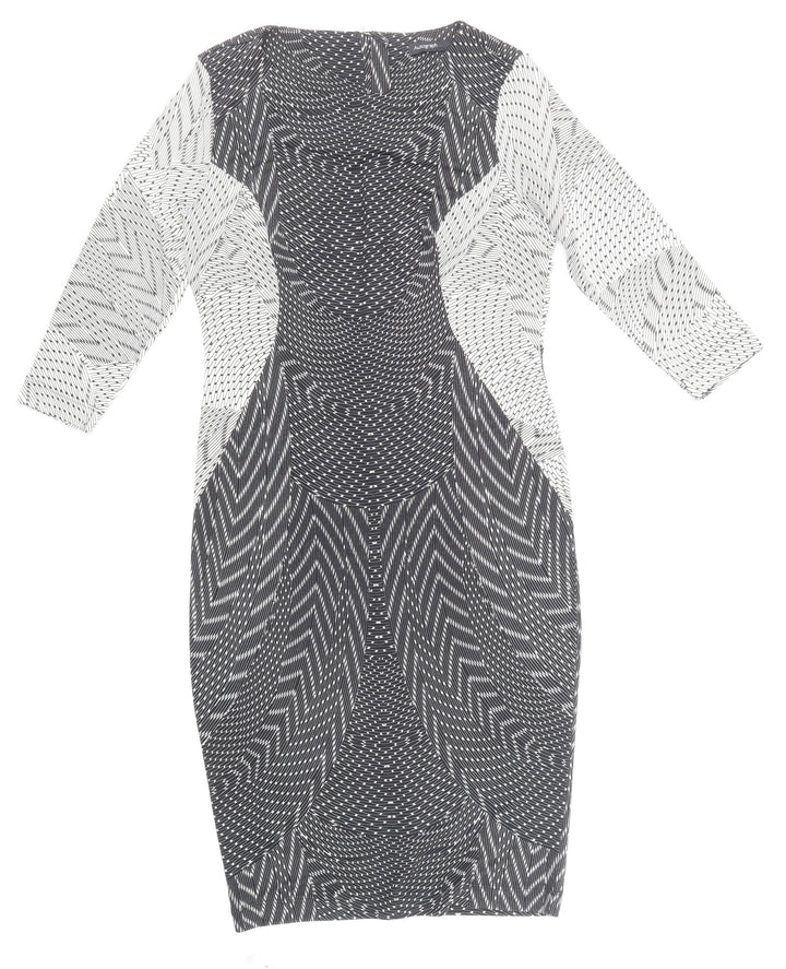 Autograph Womens Multicoloured Geometric Polyester Pencil Dress Size 12 Round Neck Zip -